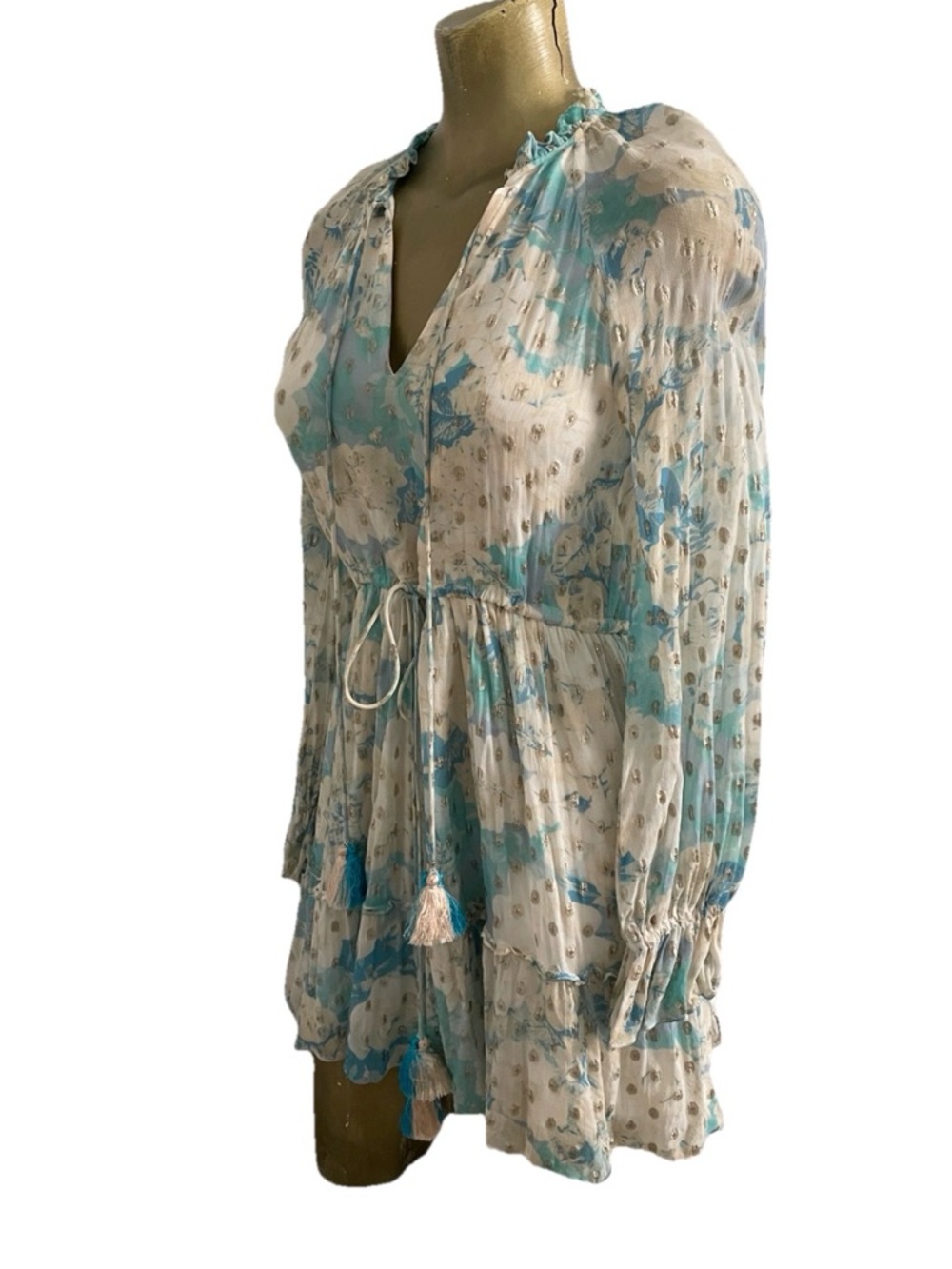 HEMANT & NANDITA Floral Georgette METALLIC MINI DRESS Size Small - Picture 5 of 16